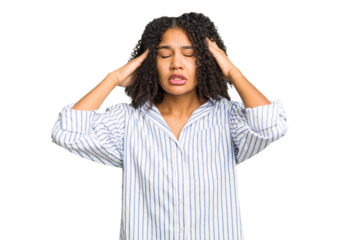 Young african american woman isolated touching temples and having headache.