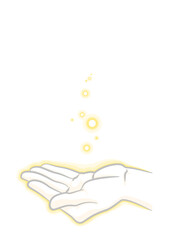 助ける、受け止める、救う、守る、優しさをイメージした手描き風の手と光のイラスト