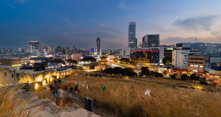 Dongdaemun (Heunginjimun) gate night scape in autumn, In Seoul, South Korea