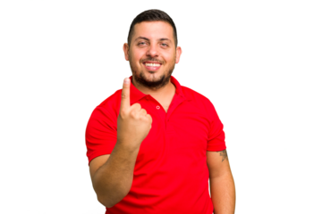 Young caucasian man isolated pointing with finger at you as if inviting come closer.