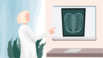 Ärztin präsentiert Röntgenaufnahme der Lunge in Arztpraxis
