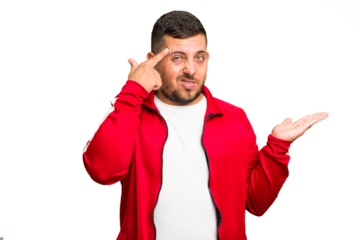 Young caucasian man isolated showing a disappointment gesture with forefinger.