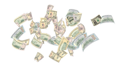 Flying money on white background.