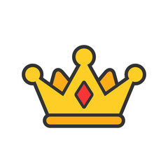 Golden crown bold line icon with red gemstone