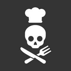 Skull sign with chef hat and crossed fork knife