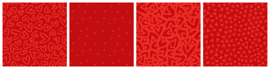 Classical red heart background set. Low contrast vector seamless pattern design with paint texture love symbols for Valentine's day.
