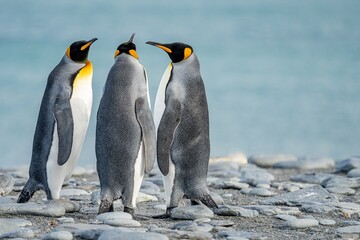 Fototapeta premium Königspinguin Kolonie Gold Harbour - landschaftlich reizvolle Bucht auf Südgeorgien 