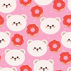 seamless pattern cartoon bear and doughnut. cute animal wallpaper for textile, gift wrap paper