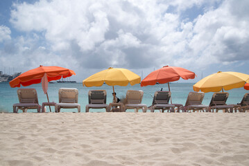 beach umbrellas on the beach ,St. Maarten island