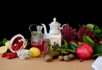 still life with vegetables and fruits