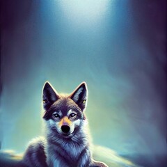 AI-generated digital art illustration of a cute wolf sitting under the Moonlight