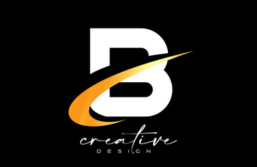 B Letter Logo Design with Creative Golden Swoosh. Letter b Initial icon with curved shape vector