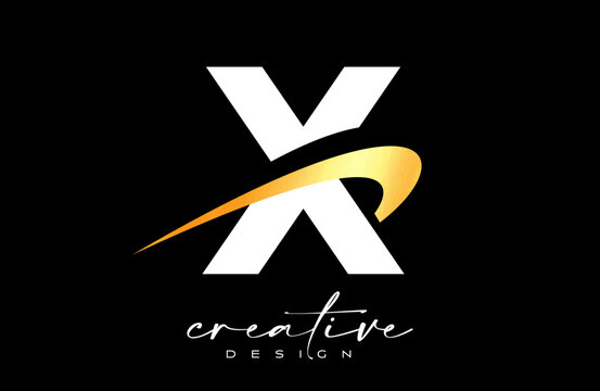 X Letter Logo Design with Creative Golden Swoosh. Letter x Initial icon with curved shape vector