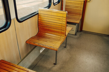Fototapeta na wymiar wooden bench in an old train
