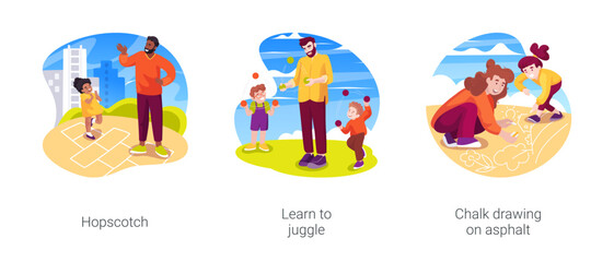 Outdoor activities for kids isolated cartoon vector illustration set