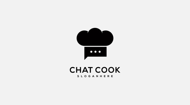 Chef chat vector logo design. Illustration of chef hat and chat symbol. 