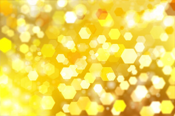 Gold hexagonal shape bokeh lights blurry design abstract Christmas background