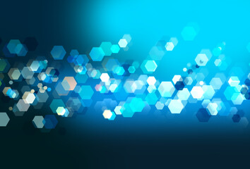Blue hexagonal shape technology bokeh lights blurred abstract background