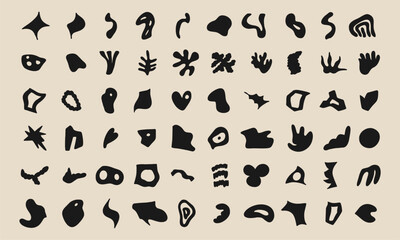 Set of different abstract shapes. Hand drawn doodles. Modern fashion illustration. Flat design, cartoon drawing, vector.