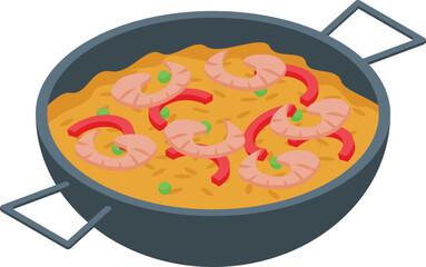 Spain paella icon isometric vector. Spanish food. Fish cooked