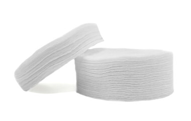 Cotton pads on a white background close-up. Cotton wool. Facial care pads
