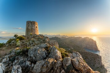 Cape of Formentor and the bays of Pollensa at sunset - obrazy, fototapety, plakaty