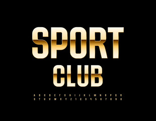 Vector metallic emblem Sport Club. Elegant golden Font. Artistic Alphabet Letters and Numbers set