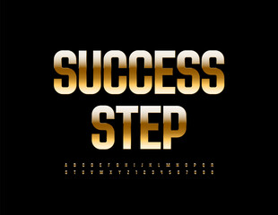 Vector inspiration template Success Step. Gold metallic Font. Chic Alphabet Letters and Numbers set