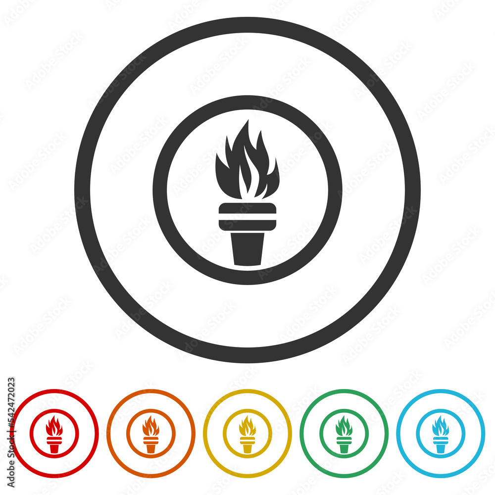 Poster torch logo icon. set icons in color circle buttons