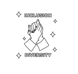 The concept of inclusion. Black and white illustration. Hands hold each other. Illustration for web, banner, logo, print, t-shirt, poster