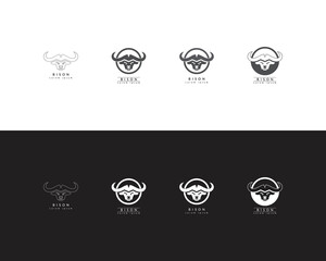 African Bison Bull Head, Silhouette buffalo head Front view logo design template, American buffalo head face elements for logo, label, emblem, sign Isolated on white background vector illustration.