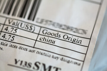 Package from Chinese e shop, closeup detail on post label