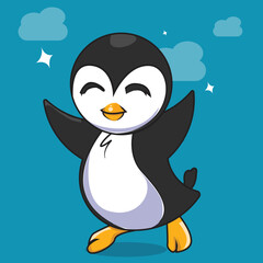 happy girl penguin on ice