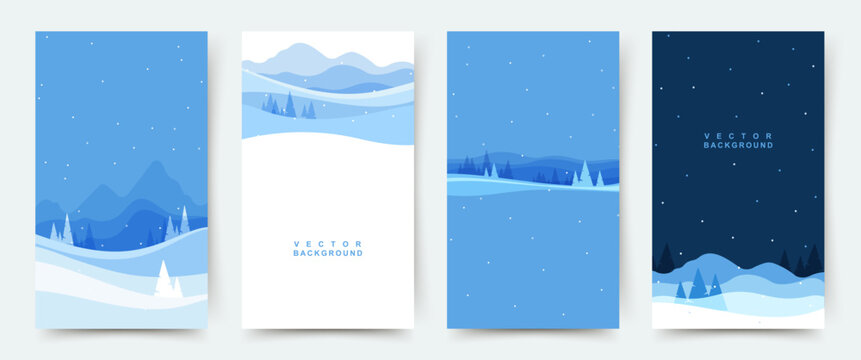Winter background. Vector winter landscape for social media post and stories. Christmas background in flat style for  banner, poster, mobile app, invitation, ad