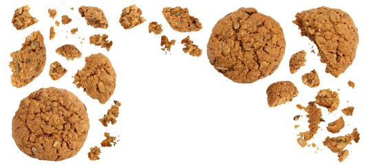 oatmeal cookies with flax, pumpkin and sunflower seeds full depth of field. Top view with copy space for your text. Flat lay