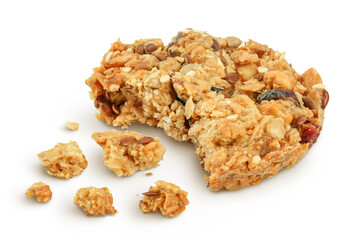 Granola cookie isolated on white background with full depth of field.