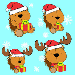 xmas cute baby chibi porcupine character cartoon illustration, vector format