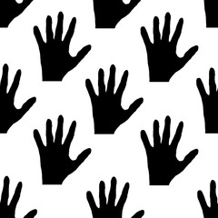 Set of black hand gestures on white background. Palm silhouette. Creative abstraction with gestures.