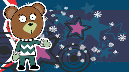 standing cute teddy bear kid xmas cartoon background postal in vector format