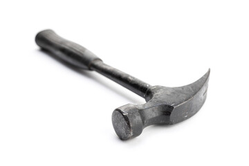 Aged claw hammer isolated on white background
