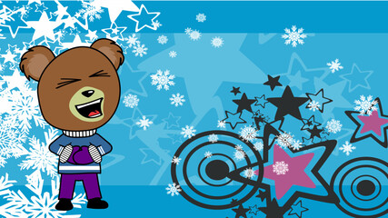 standing cute teddy bear kid xmas cartoon background postal in vector format