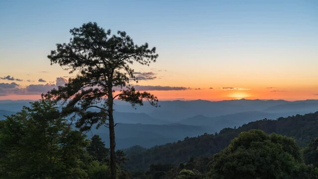 Tropical forest nature landscape with mountain range sunset time lapse at Huai Nam Dang National Park, Chiang Mai Thailand 4K timelapse