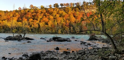 Beautiful view of the Niagara River Gorge surrounded by forest in Ontario, Canada