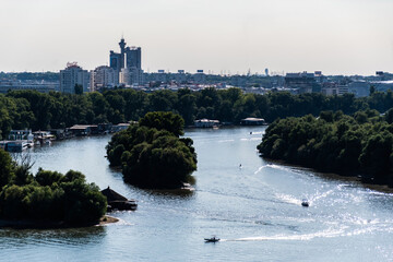 Landscape seen from Belgrade Fortress, Kalemegdan Park with Sava river, Belgrade, Serbia.