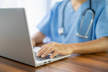 online health consultant concept, Doctor using computer online health consultant for patient at stay home using by technology communication online conversation, online health consultant for hospital