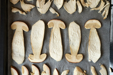 Sliced wild edible porcini mushrooms, close up