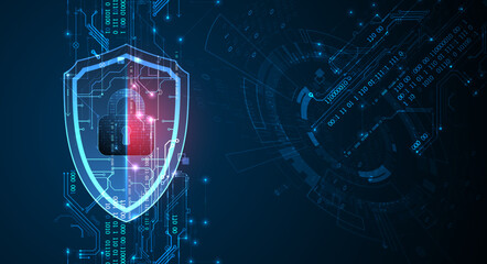 Technological abstract background on the topic of information protection and computer security.