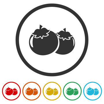 Tomato icon. Set icons in color circle buttons
