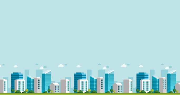 small cute cartoon urban animation background under screen display