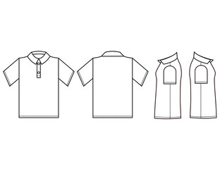 Naklejka premium Blank white short sleeve polo shirt.Front, back and side view.Sport uniform.T-shirt with collar.Clothes for men or women.Mock up template.Vector illustration for design.Sign, symbol, icon or logo.